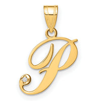 14KY Script Letter P Initial Pendant with Diamond-YC252P