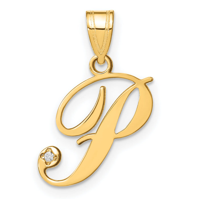 14KY Script Letter P Initial Pendant with Diamond-YC252P