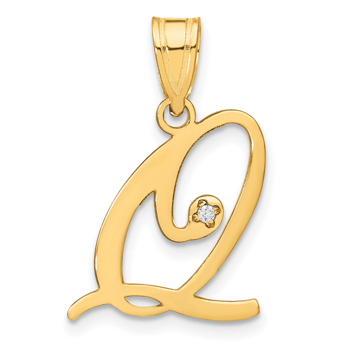 14KY Script Letter Q Initial Pendant with Diamond-YC252Q