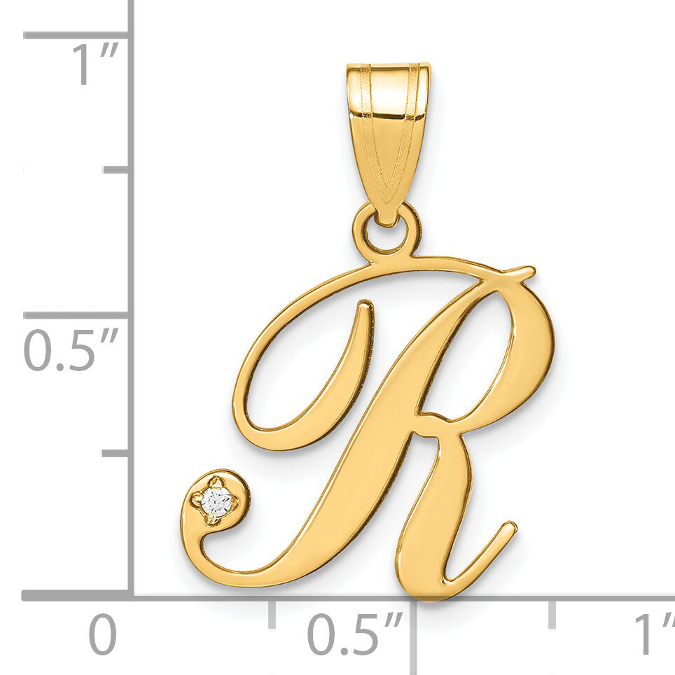 14KY Script Letter R Initial Pendant with Diamond-YC252R