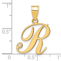 14KY Script Letter R Initial Pendant with Diamond-YC252R