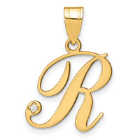 14KY Script Letter R Initial Pendant with Diamond-YC252R