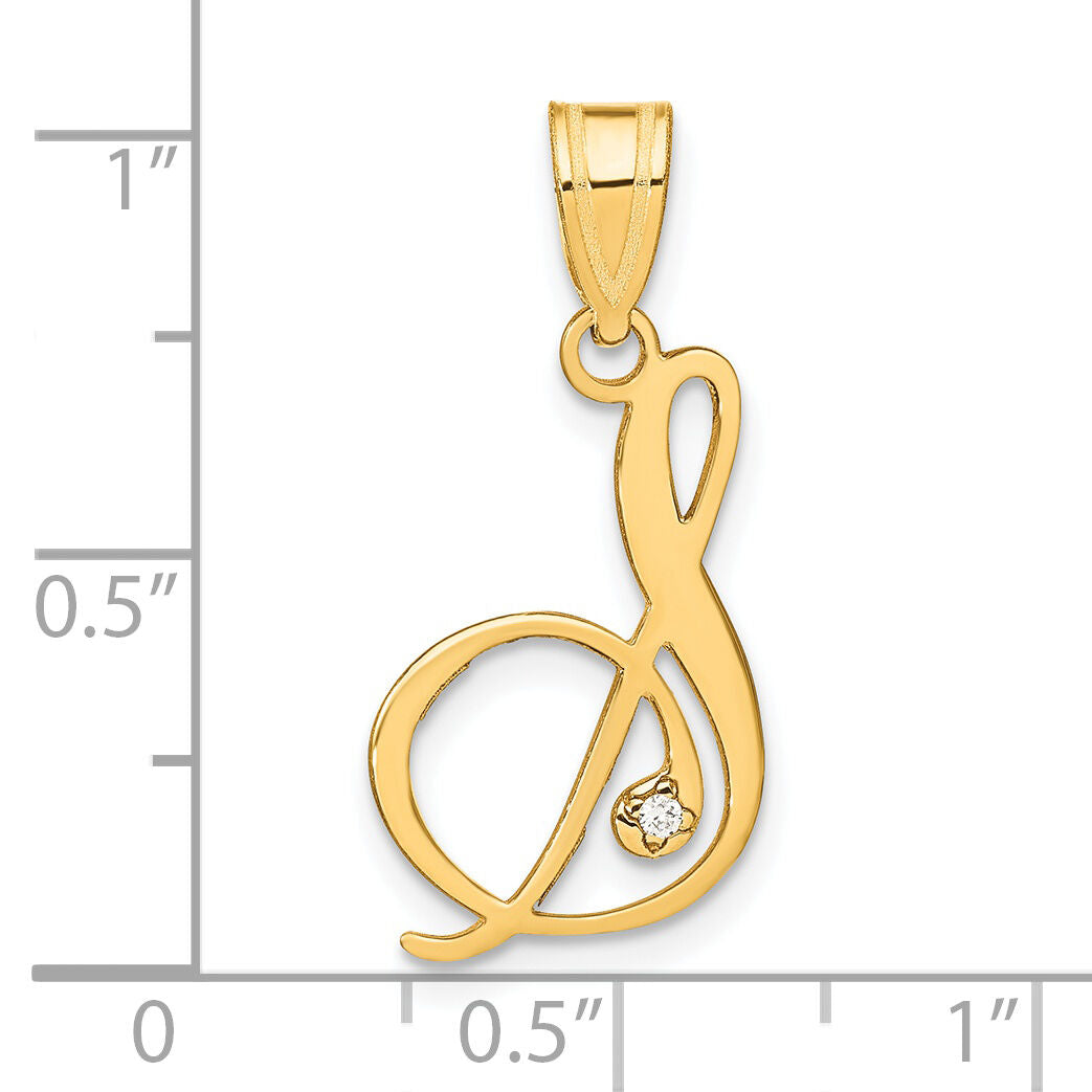 14KY Script Letter S Initial Pendant with Diamond-YC252S