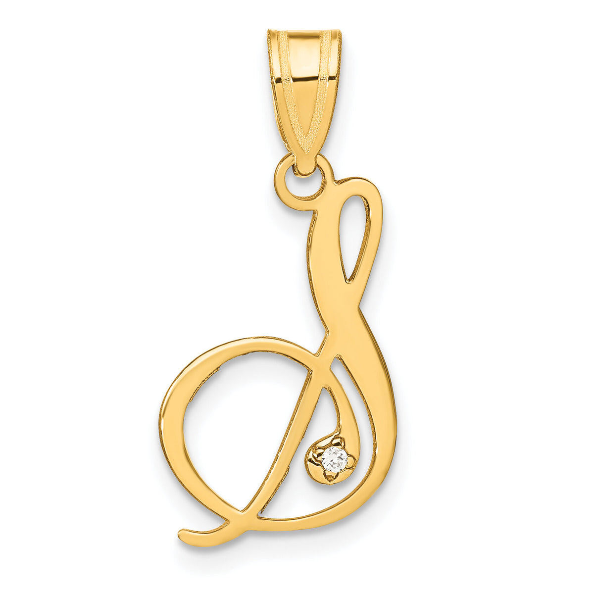 14KY Script Letter S Initial Pendant with Diamond-YC252S