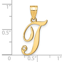 14KY Script Letter T Initial Pendant with Diamond-YC252T