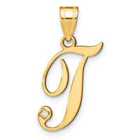 14KY Script Letter T Initial Pendant with Diamond-YC252T