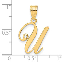 14KY Script Letter U Initial Pendant with Diamond-YC252U