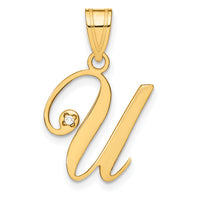 14KY Script Letter U Initial Pendant with Diamond-YC252U