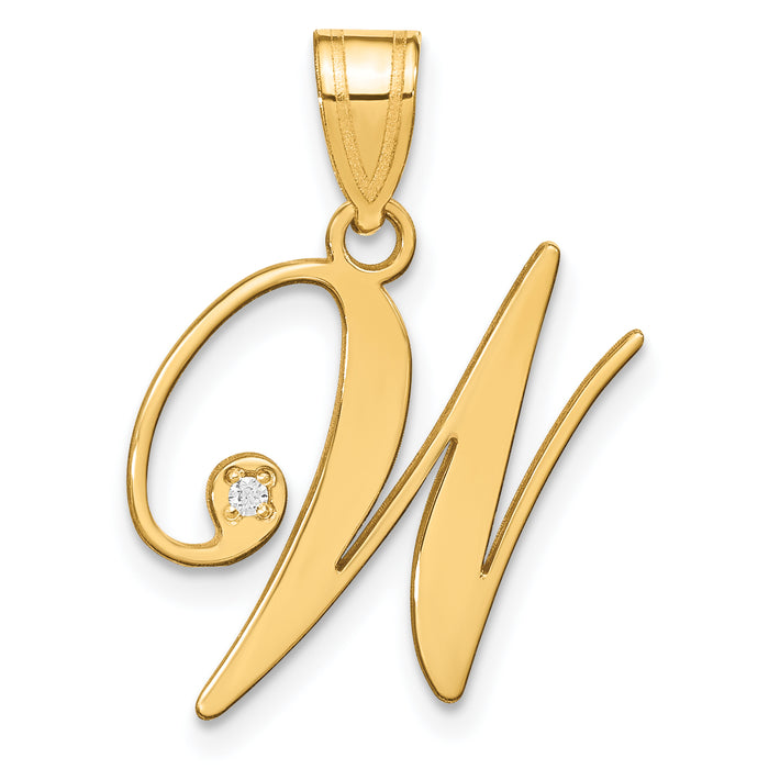 14KY Script Letter W Initial Pendant with Diamond-YC252W