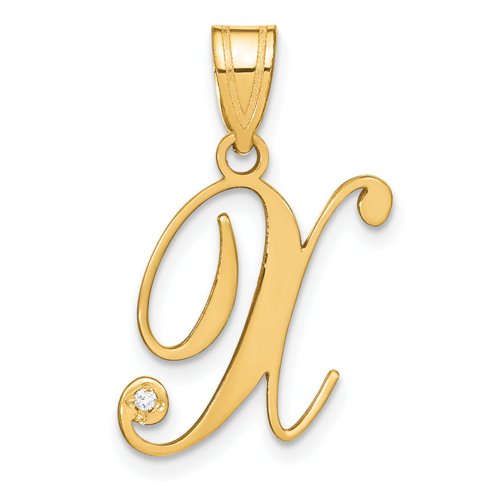14KY Script Letter X Initial Pendant with Diamond-YC252X