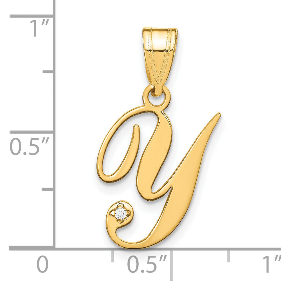 14KY Script Letter Y Initial Pendant with Diamond-YC252Y
