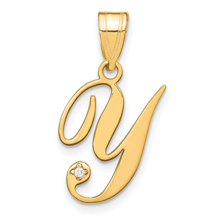 14KY Script Letter Y Initial Pendant with Diamond-YC252Y