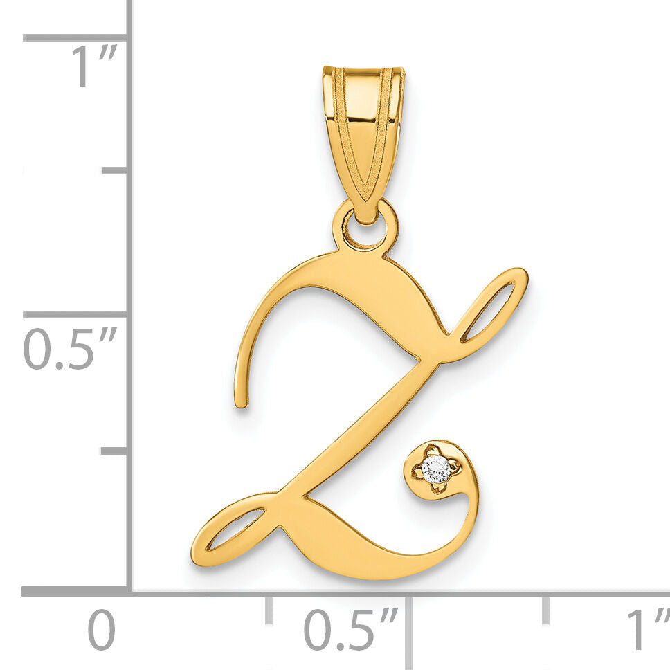 14KY Script Letter Z Initial Pendant with Diamond-YC252Z