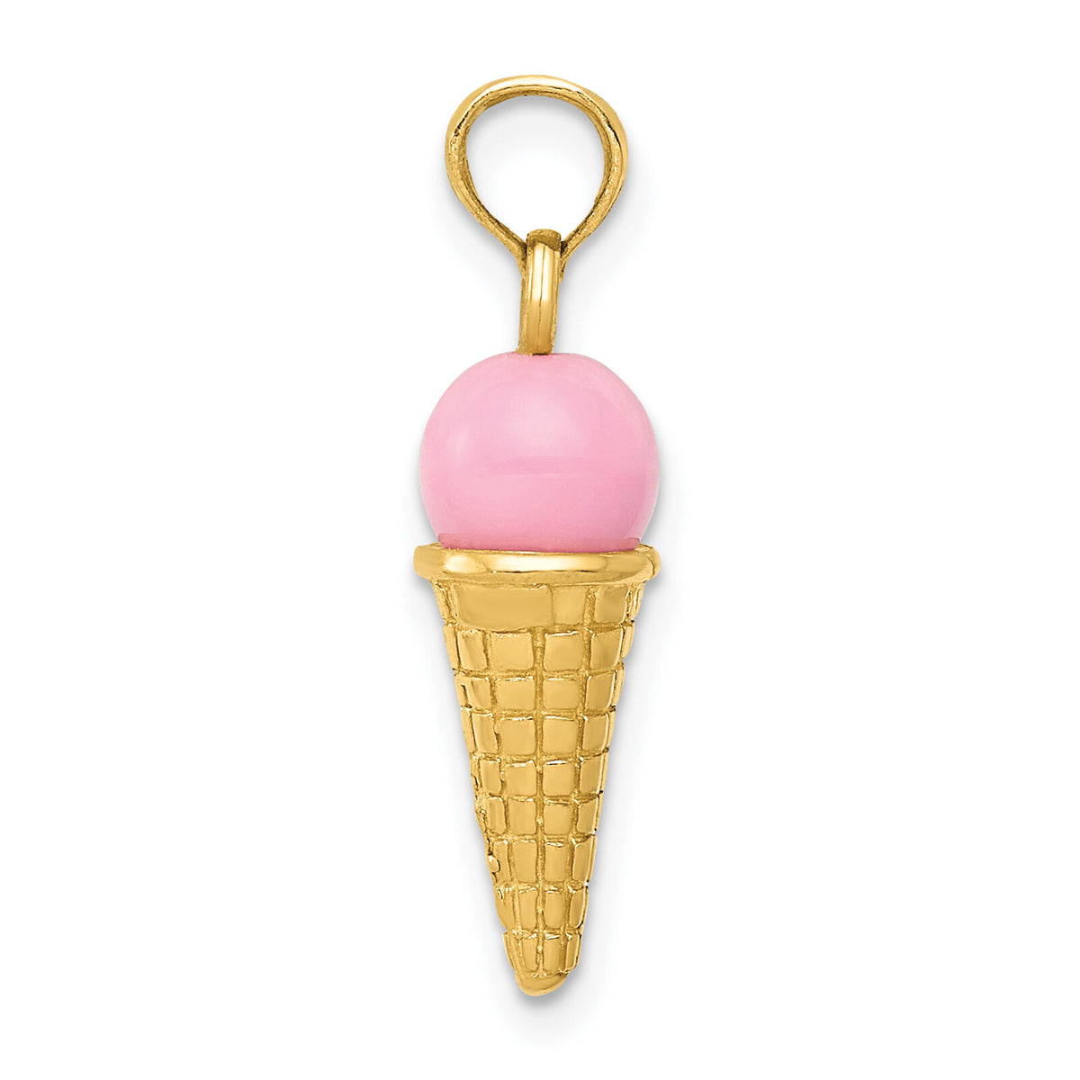 14K Satin Polished 3D  Pink Quartz Ice Cream Cone Charm-YC257