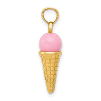 14K Satin Polished 3D  Pink Quartz Ice Cream Cone Charm-YC257