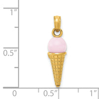 14K Satin Polished 3D  Pink Quartz Ice Cream Cone Charm-YC257