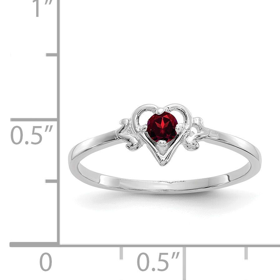 14K White Gold Garnet Birthstone Heart Ring-YC412