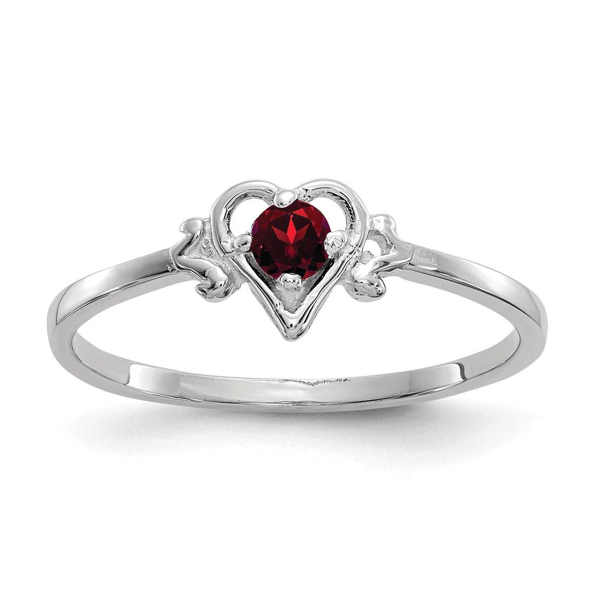 14K White Gold Garnet Birthstone Heart Ring-YC412