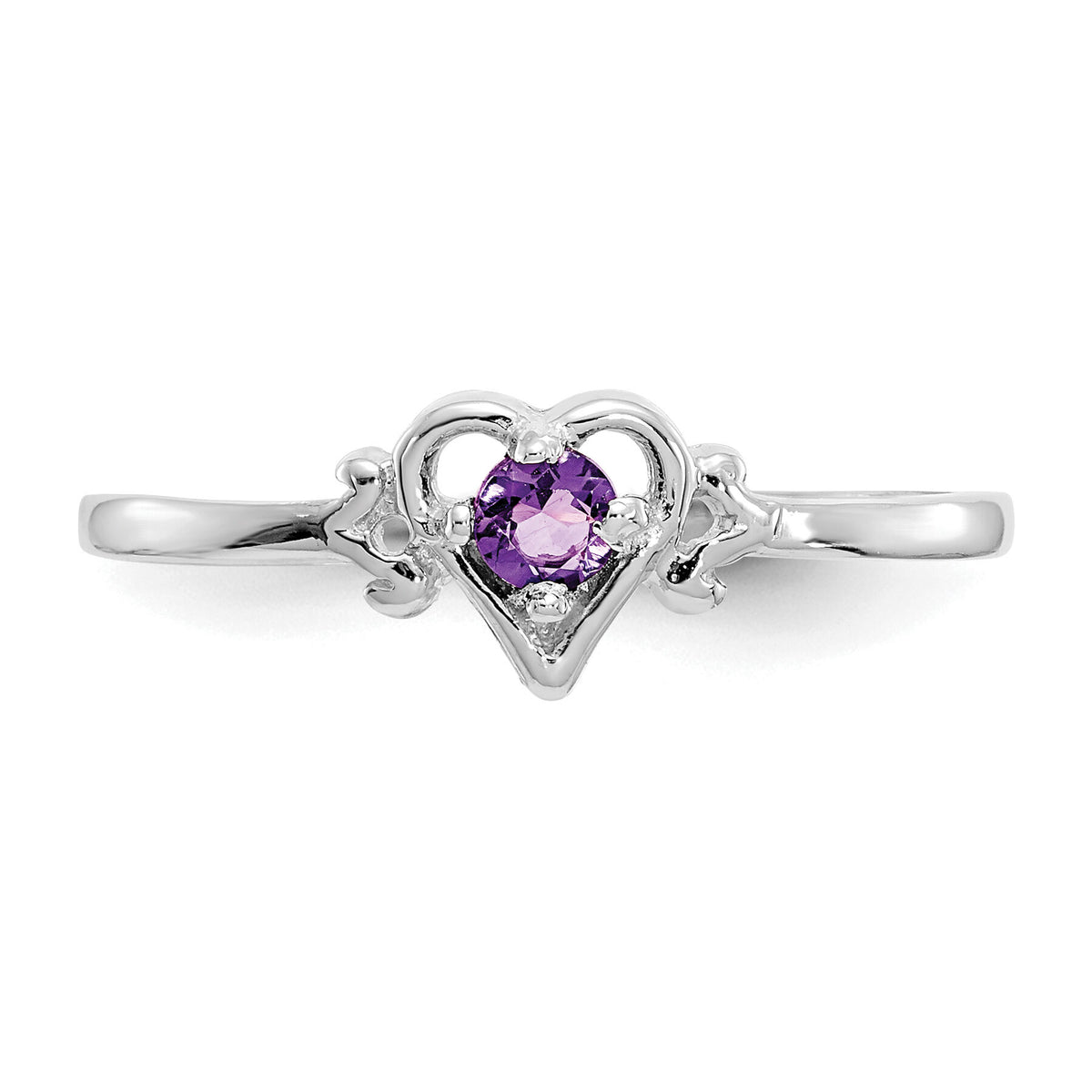 14K White Gold Amethyst Birthstone Heart Ring-YC413