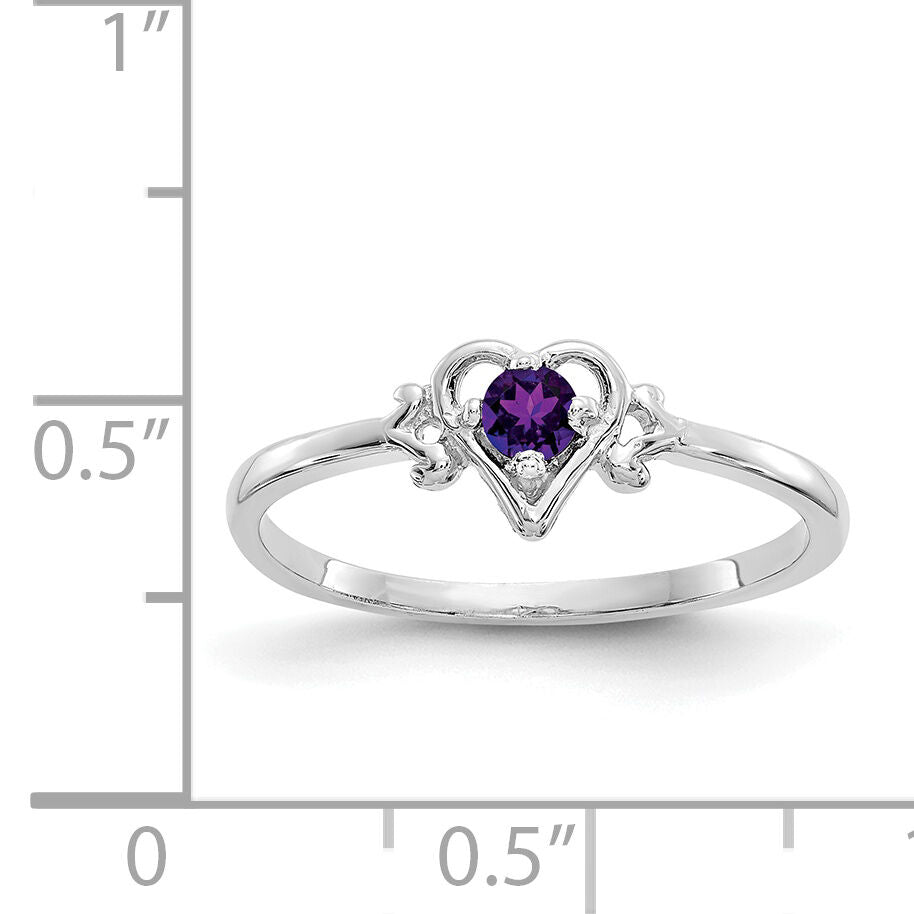 14K White Gold Amethyst Birthstone Heart Ring-YC413