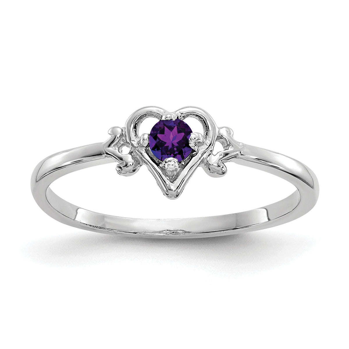 14K White Gold Amethyst Birthstone Heart Ring-YC413