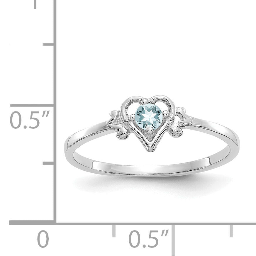 14K White Gold Aquamarine Birthstone Heart Ring-YC414