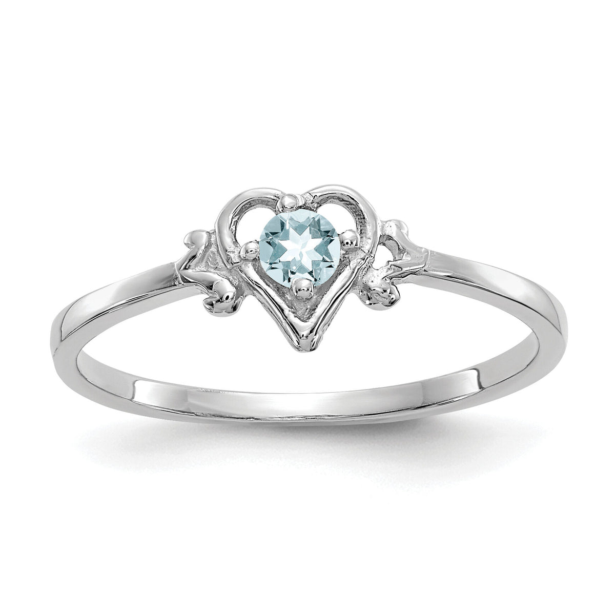 14K White Gold Aquamarine Birthstone Heart Ring-YC414