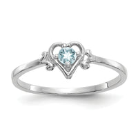 14K White Gold Aquamarine Birthstone Heart Ring-YC414