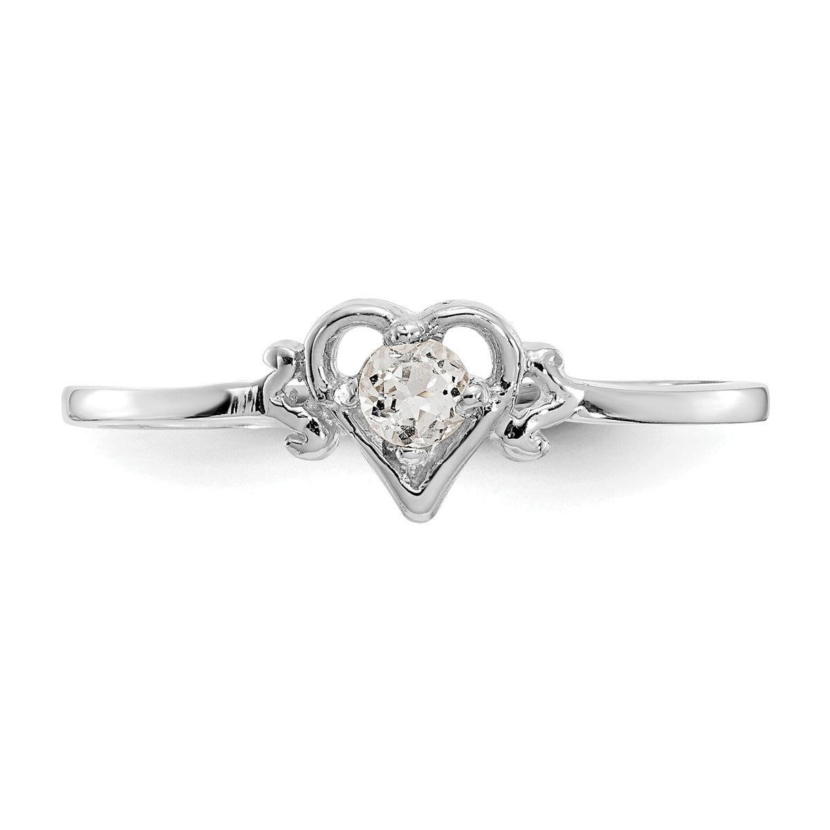 14K White Gold White Topaz Birthstone Heart Ring-YC415