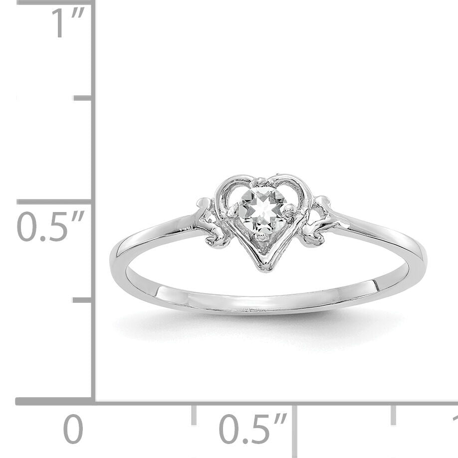 14K White Gold White Topaz Birthstone Heart Ring-YC415