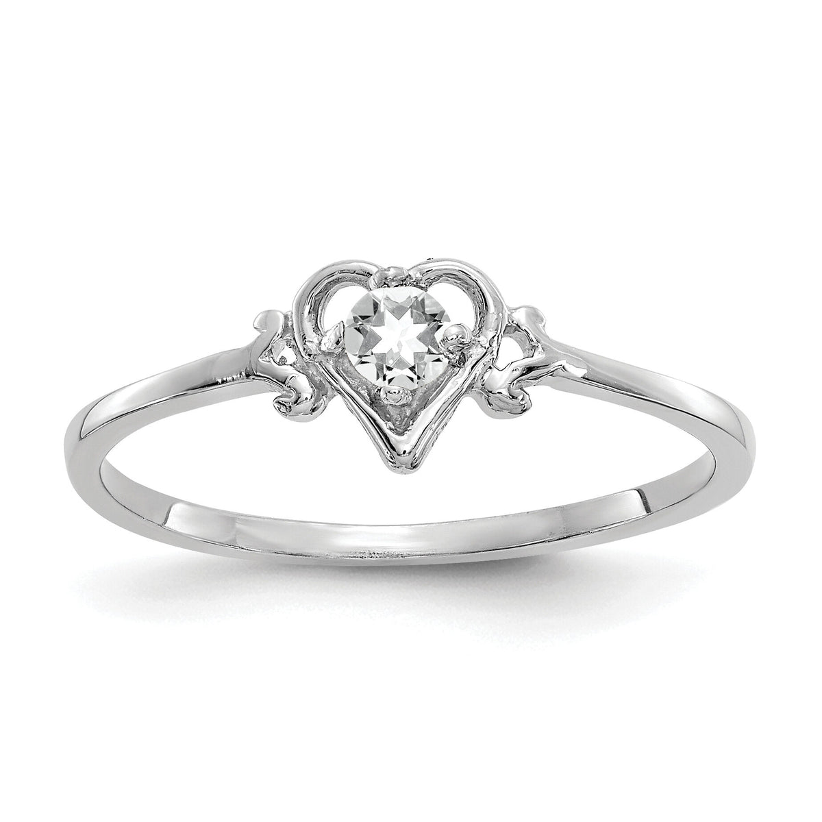 14K White Gold White Topaz Birthstone Heart Ring-YC415