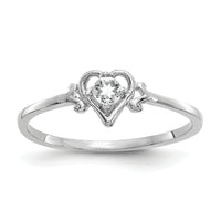 14K White Gold White Topaz Birthstone Heart Ring-YC415