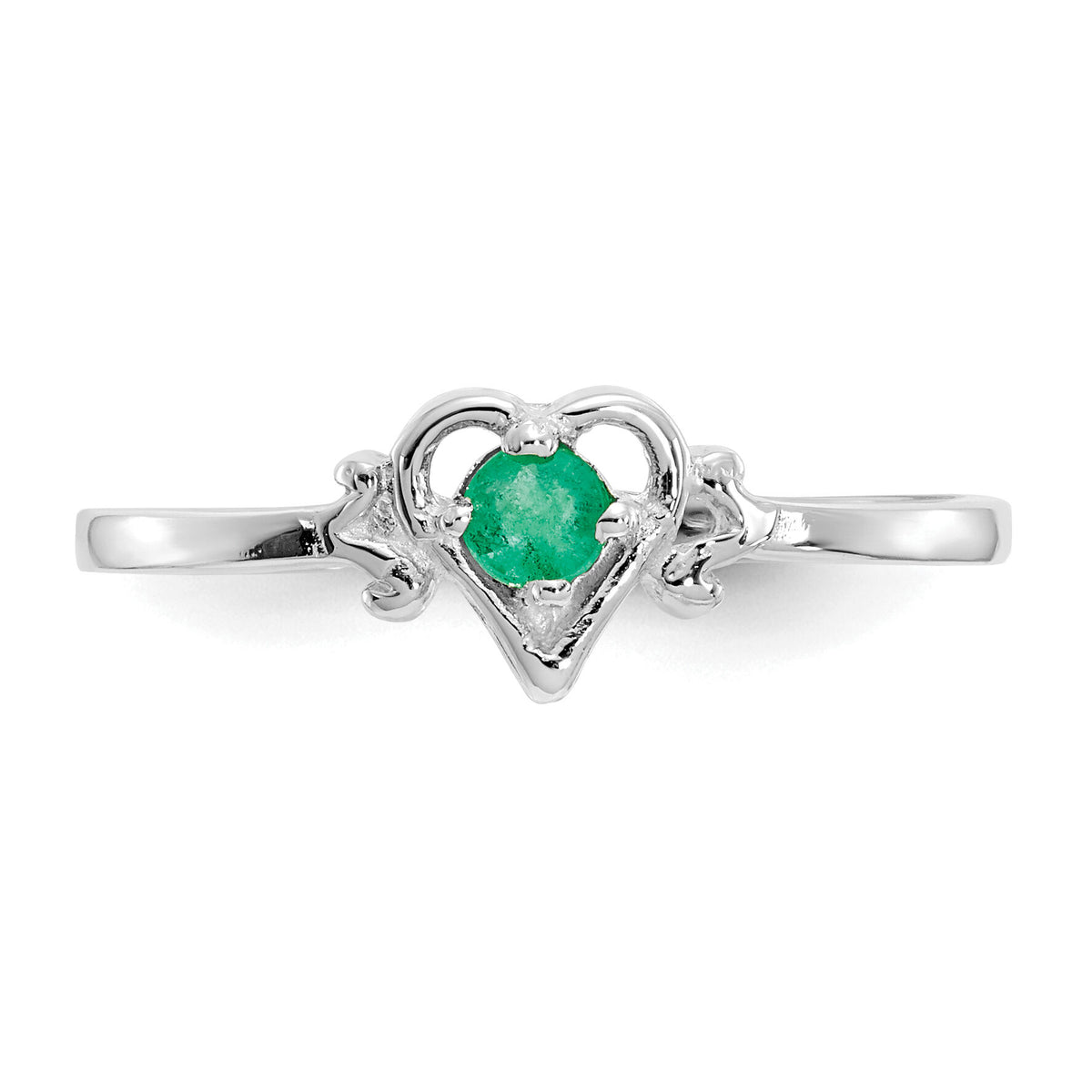 14K White Gold Emerald Birthstone Heart Ring-YC416