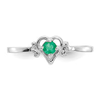 14K White Gold Emerald Birthstone Heart Ring-YC416