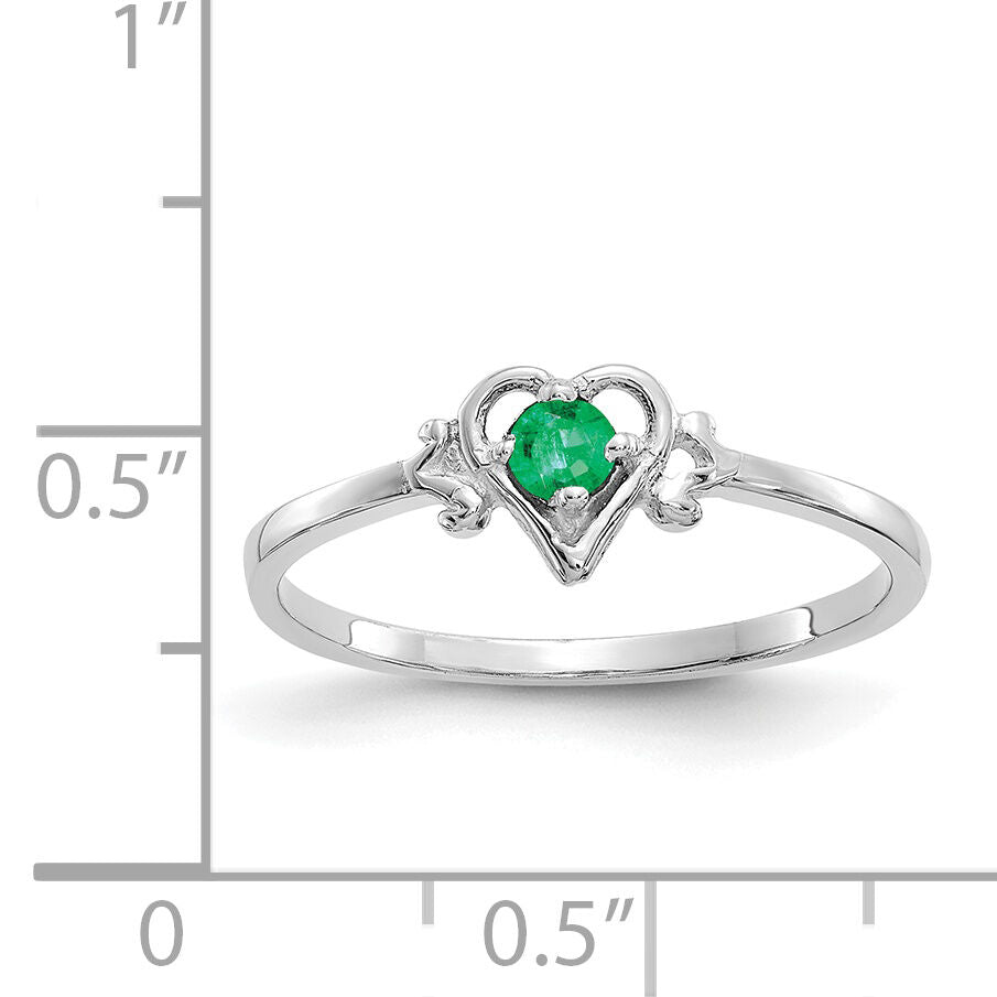 14K White Gold Emerald Birthstone Heart Ring-YC416