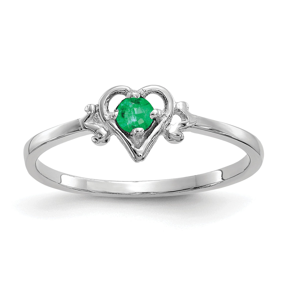 14K White Gold Emerald Birthstone Heart Ring-YC416