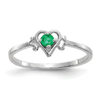14K White Gold Emerald Birthstone Heart Ring-YC416