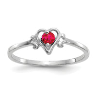 14K White Gold Ruby Birthstone Heart Ring-YC418
