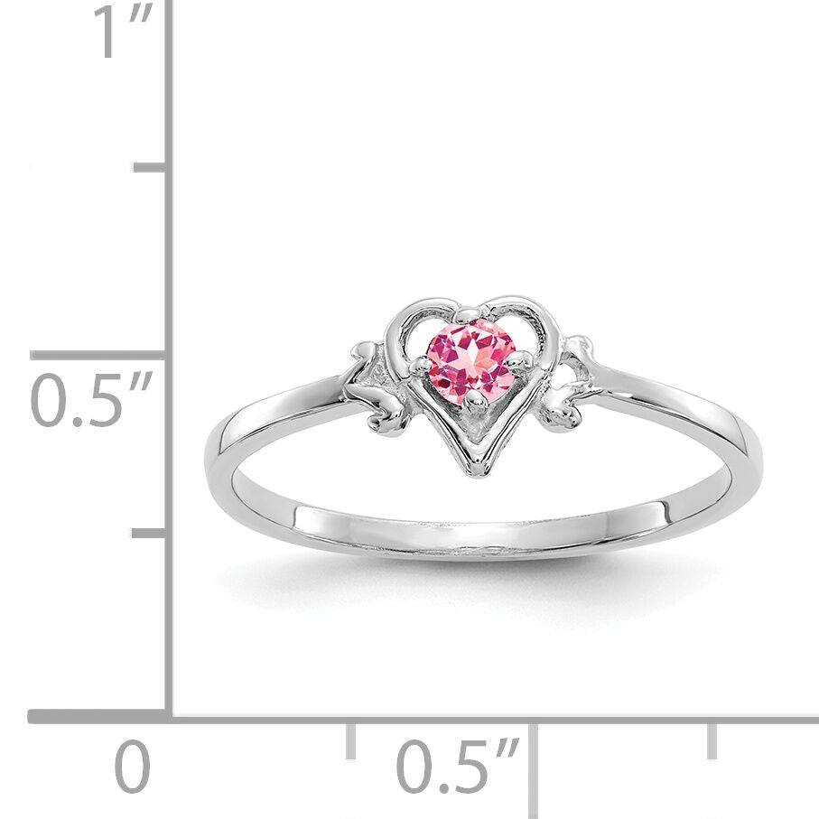 14K White Gold Pink Tourmaline Birthstone Heart Ring-YC421