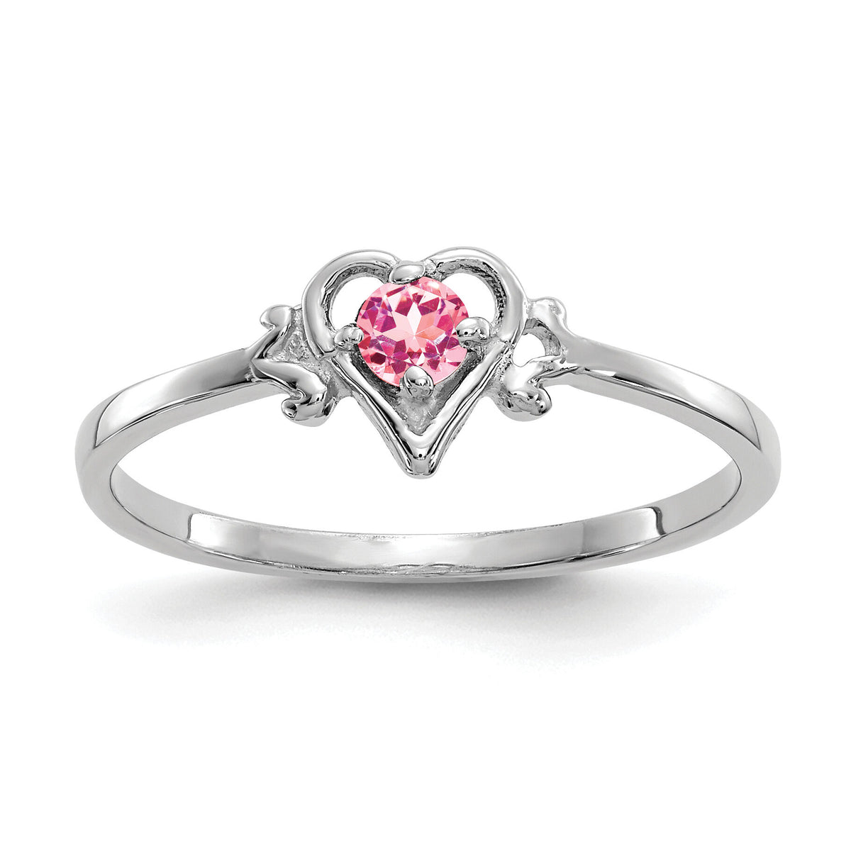 14K White Gold Pink Tourmaline Birthstone Heart Ring-YC421