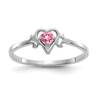14K White Gold Pink Tourmaline Birthstone Heart Ring-YC421
