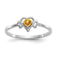 14K White Gold Citrine Birthstone Heart Ring-YC422