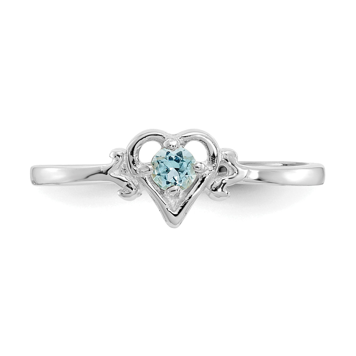 14K White Gold Blue Topaz Birthstone Heart Ring-YC423