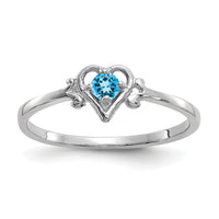 14K White Gold Blue Topaz Birthstone Heart Ring-YC423