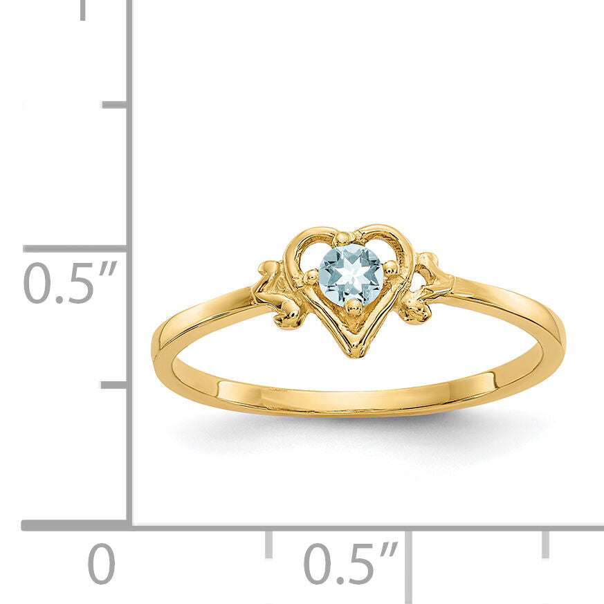 14K Aquamarine Birthstone Heart Ring-YC426