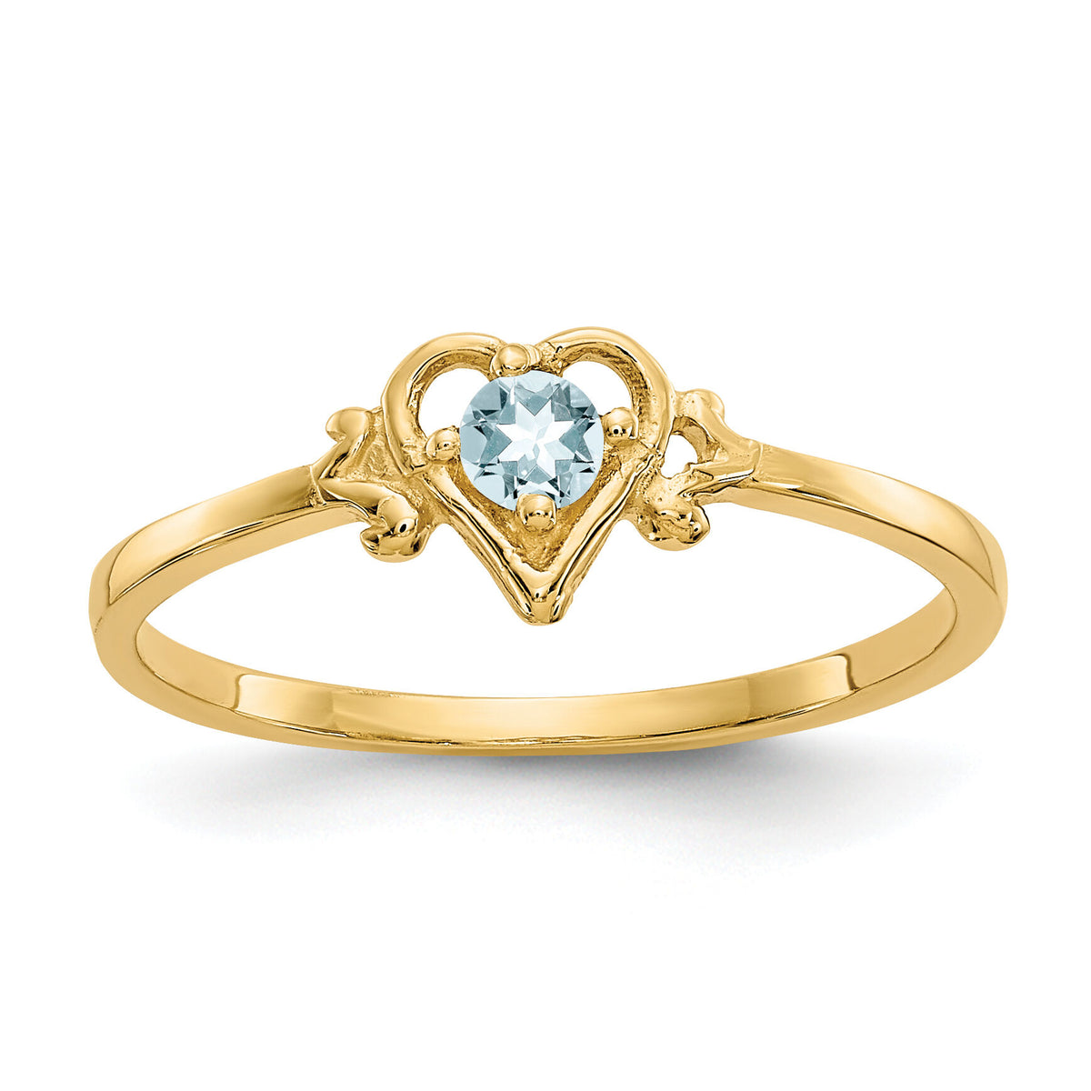 14K Aquamarine Birthstone Heart Ring-YC426