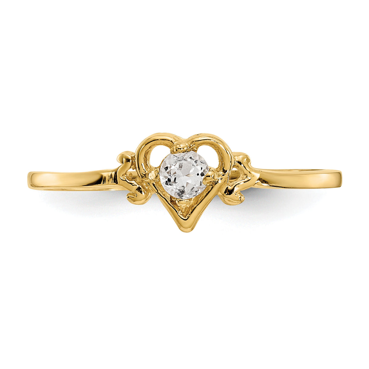 14K White Topaz Birthstone Heart Ring-YC427