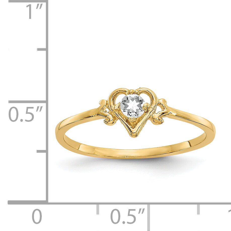 14K White Topaz Birthstone Heart Ring-YC427