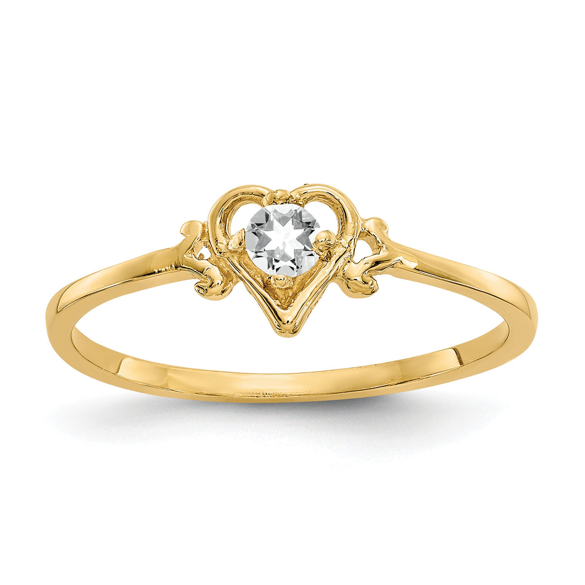14K White Topaz Birthstone Heart Ring-YC427