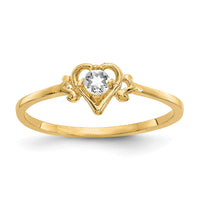 14K White Topaz Birthstone Heart Ring-YC427